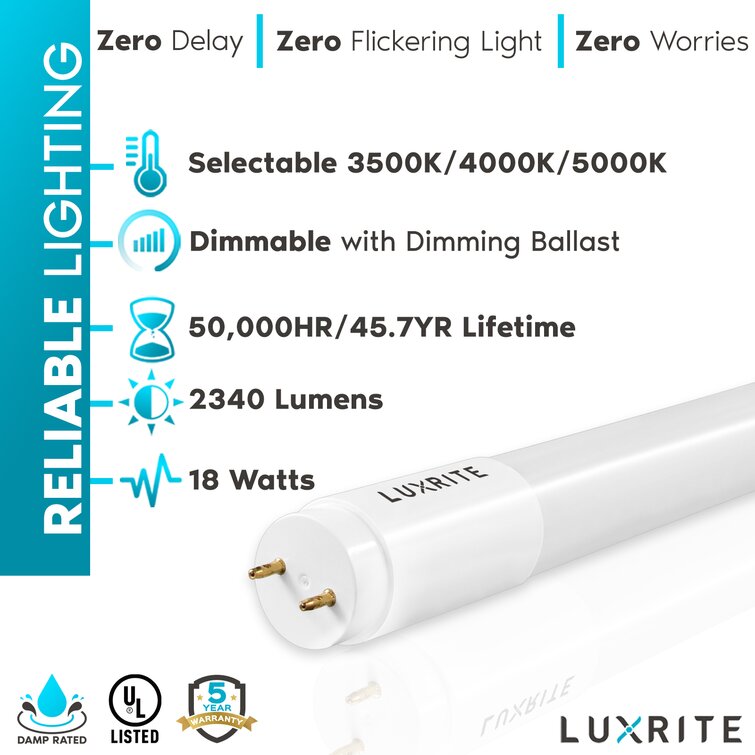 Luxrite 18 Watt T8 LED Non Dimmable Light Bulb Colour Changing